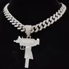 Collane pendenti Uomo Donna Hip Hop Iced Out Bling Uzi Pistola Collana con 13mm Miami Catena cubana Hiphop Moda fascino gioielli