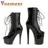 Boots Fashion Sexy Knight Leather Female High Heel Platform Zipper Mid-Calf Women 20cm Black Pole Dancing Shoes Storlek 43