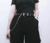 Doppelte Dornschließe Gürtel Mode schwarz PU-Leder geknoteter Gürtelgürtel Nieten Stomata-Kette Punk-Casual-Gürtel zweilagiger Jeansriemen G220301
