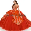 Cendrillon rouge robes de Quinceanera et broderie d'or 2021 robe de bal Poofy princesse bonbons 15 ans pour les jeunes filles robe de soirée formelle de bal