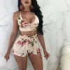 Vestido de dos piezas, moda 2021, conjunto Sexy para mujer, Top corto ceñido al cuerpo con estampado Floral, pantalones Se 2, fiesta de celebridades de Club de dos piezas