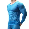 Sexy Mesh T Shirt Mens Transparent Long Sleeve See Through Striped Sleep Undershirts Muscle Perform Top Tees Nightwear 210629