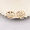 25style 18k chapado en oro joyería de cobre diseñador de lujo letras dobles stud cuelga vintage mujeres dama cristal rhinestone perla pendiente accesorios de moda