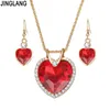 Oorbellen ketting Jinglang mode vrouwen sieraden sets strass kristal hart hangers voor Valentijnsdag geschenk