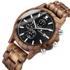 Men Wood Watch Chronograph Luxury Military Sport Watches Stijlvolle informele gepersonaliseerde houten kwartshorloges