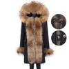 Kvinnor Vinterrockar och Jackor Lång Vattentät Parka borttagbar Raccoon Fur Hood och Real Fur Liner Fashion Warm 211123