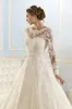 Custom Long Sleeves Lace Wedding Dresses 2021 with Sash Appliques Court Train Jewel Neck A Line Wedding Bridal Gowns