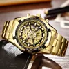 Luxury Top Brand Golden Silver Skeleton Sports Automatic Stainless Steel Bracelet Chinese Mechanical Wrist Watches Mens Gift New Q0902