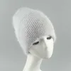 Skullies Beanies Bling Sequic Sequing Rabbitの毛皮ニット帽子の柔らかい暖かい冬の帽子のための女性ゴロス女性キャップ211119