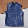 Mäns västar bonjean soa motorcykel cyklist läder väst blå blixtlås fickmens äkta ärmlösa jackor cowhide waistcoat m-2xl stra22