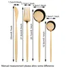 4Pcs/Set Golden Western Dinnerware Set Durable Stainless Steel Tableware Knife Fork Soup Dessert Ice Cream Spoon Cutlery Flatware Set Home Restaurant HY0329