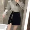 EACHIN Women Korean Tweed Skirts Autumn Winter High Waist A Line Bodycon Bottoms Female Sexy Zipper Slim Mini Short Skirt 211120