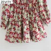 Zevity Femmes Vintage Fleur Rouge Imprimer Plis Chemise Robe Bureau Lady Chic À Manches Longues Casual Business Party Robe DS4668 210603