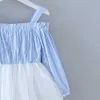 Summer Baby / Toddler Stylish Striped Mesh Splice Off Shoulder Dress 210528