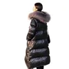 Janveny Long Down Kurtla Kobiety zima czarna luźna luźna prawdziwa szopa futra z kapturem moda wodoodporna żeńska kaczka puffer płaszcz 211020