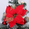 Lbsisi vida 58 pcs árvore de Natal decoração ornamentos conjunto com glitter poinsettia arcos fitas folhas bola floco de neve 211104