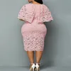 Casual Sukienki Lato / Jesień 2021 Sukienka Plus Size Elegancka Różowa Koronkowa obiad