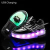 Roller Skate Tennis Shoes for Kids Boys Girls LED Lighte Wheels Sneakers with On Two Children Glowing Sneaker Shoe 210913