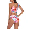 Frauen Badebekleidung Xingqing Bikini Set Sling Badeanzug Farbstoff Blumendruck Hochtaille Beach Pool Party Tanga verstellbare Gurte 2 Stücke Frauen Bique