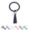 Fashion-Leather Wristlet Keychain Bracelet Bangle Creative Round Key Ring Large Circle Tassel Key Chain Bracelet Holder for Women Girls