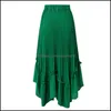 Kjolar kvinna kläder kläder höst kvinnor lång kjol grön svart elastisk midja ruffle pläterad asymmetrisk plus storlek chiffon 4xl jupe lång