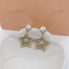 Pearl Star Pattern Charm Shiny Crystal Ear Stud Luxury Elegant Gold Plated Earrings Womens Chinc Ears Jewelry