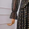 Jesień złota żakardowa sukienka na dekolcie kobieta polka kropka pełny rękaw czarny wysoki pas startowy Select Samica Vestido Damska 210603