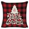 Taie d'oreiller de Noël Décorations de Noël Rouge Noir Plaids Motif géométrique Taie d'oreiller en lin pour le Père Noël Textiles de maison T2I52487