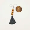 Trä Beaded Key Ring Party Favor Trade Wood Bead Nyckelringar Kan skriva ut Runda och Bomull Tassel Hängsmycke Keychain DAP258