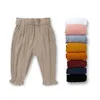 Летние сплошные цвета льняные плиссированные детские брюки колена для мальчиков девочек брюки широкие брюки для детей