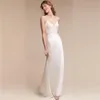 Sexy Ivory Sheath Beach Wedding Dress Spaghetti Straps Long Lace Satin Bridal Gowns Bohemian Summer Backless Simple Bride Dresses 2022