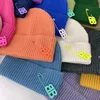 Beanie/Skull Caps Women Fashion Trendy Winter Knitted Cap Candy Color Paperclip With Logo Street Outdoor Warm Benies