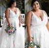 New Arrival Country Style Plus Size A Line Wedding Dresses V Neck Backless Lace Applique Floor Length Wedding Dress Bridal Gowns Robes