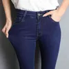 Jeans för kvinnor mamma jeans blå grå svart kvinna hög elastisk plus storlek 40 stretch jeans kvinnliga tvättade denim skinny penna byxor 210730