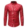 Fashion Red Mens Christmas Shirt Casual Slim Fit Xmas Gift Print Mens Dress Shirts Long Sleeve Button Down Chemise Homme Top