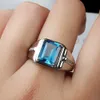 Moda quadrado azul cristal topázio gemstones diamantes dos homens anéis dedo branco ouro cor de prata jóias cool acessórios presentes