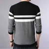 Browon Marka Jesień Sweter Mężczyźni O-Neck Paski Knittwear Slim Swetry Mężczyzna Z Długim Rękawem Odzież biznesowa 210918