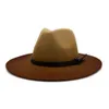 Newly Gradients Wool Felt Wide Brim Fedora Hats Women Men with Leather Belt Fashion Spray-painted Jazz Panama Formal Hat