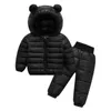 Children's Clothes Sets Winter Girls and Boys Hooded Down Jackets Coat-Pant Overalls Suit for Warm Kids Clothin 211021