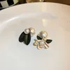 Dangle & Chandelier Korean Style 2022 Spring Summer New Pearl Petals Leaf Stud Earrings Front And Back Design Chic Pendientes