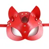 BDSM Seksi Siyah Kırmızı Deri Kedi Maskesi Cadılar Bayramı Cospaly Parti Için Yetişkin Catwoman Fetiş Sevimli Ribbit Bunny Kulakları Maske Kostüm Sahne 200929