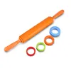 Non-stick siliconen glooiende pin deeg roller met verstelbare dikte ringen met 2mm 3 mm 6mm en 10 mm verstelbare ringen Z20 211008