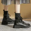 Fashion Patent Leather Women's Boots Lace-up Platform Stitching Round Head Square Heel Women Elastic Ankle Boot 2022