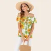 Vintage Sleeveless Blouse Summer Top One Shoulder Printed Floral Pattern Elastic Exposed Shoulder Sexy Shirt for Women 210712