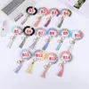 47 Color Beaded Keychain Party Favor Wooden Tassel String Chain Food Grade Silicone Bead KeyRing Women Wrist Strap Bracelet3758559