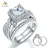 Peacock Star Solid 925 Sterling Silver Wedding Anniversary Engagement Ring Set Vintage Style Princess CFR8234 211217