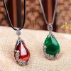 Cristal Femmes Colliers Pendentif argent noir rouge vert Bijoux grenat Miroir Fleur plaqué or