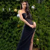 Free Chic Black Dress Sexy senza spalline senza maniche Side Split Celebrity Party Club Bandage Maxi Long 210525