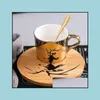 Coffeare Setleri Coffaf Mutfak, Yemek Bar Ev Bahçe Yaratıcı Altın Ayna Yansıma ve Ahşap Daire Kahve Fincanı Kahvaltı Sütü Su