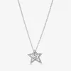 Fine jewelry Authentic 925 Sterling Silver Necklace Fit Pandora Pendant Charm Pave Asymmetric Star Collier Necklace Love Engagement DIY Wedding Necklaces